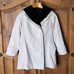VTG BETTY ROSE Cream w/Brown Faux Fur Lining Coat